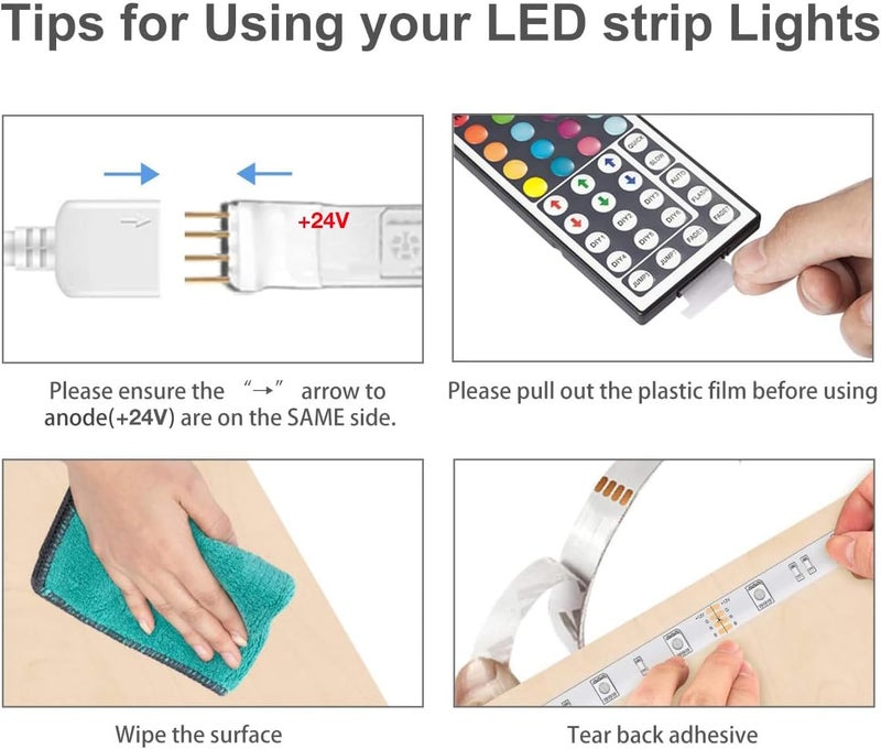 DAYBETTER Led Strip Lights 32.8 ft RGB Color Changing Lights Strip for Bedroom, Desk, Home Decoration, with Remote and Power Supply - Image 5